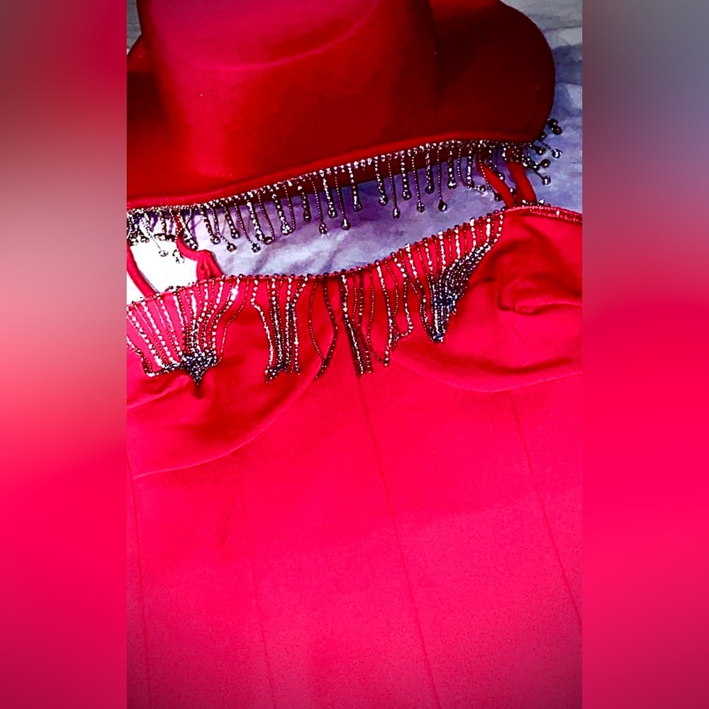 HOT PINK MATCHING RHINESTONE HAT AND TOP!!